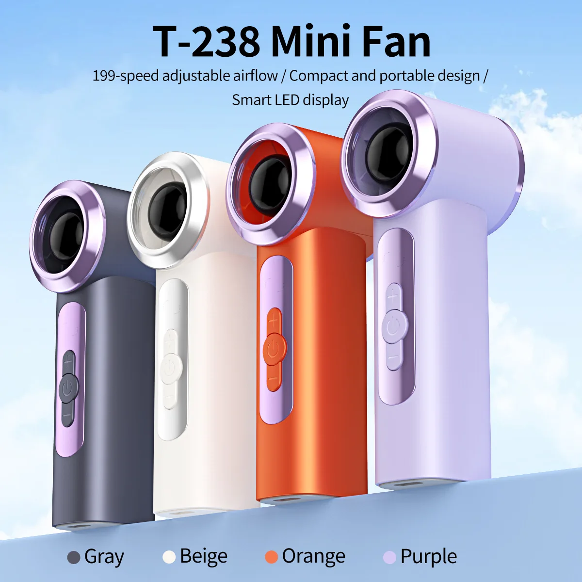 

T238 High Speed Turbo Handheld Fan 199 Speeds LED Digital Display USB Rechargeable Portable Mini Cooling Fan for Outdoor Travel