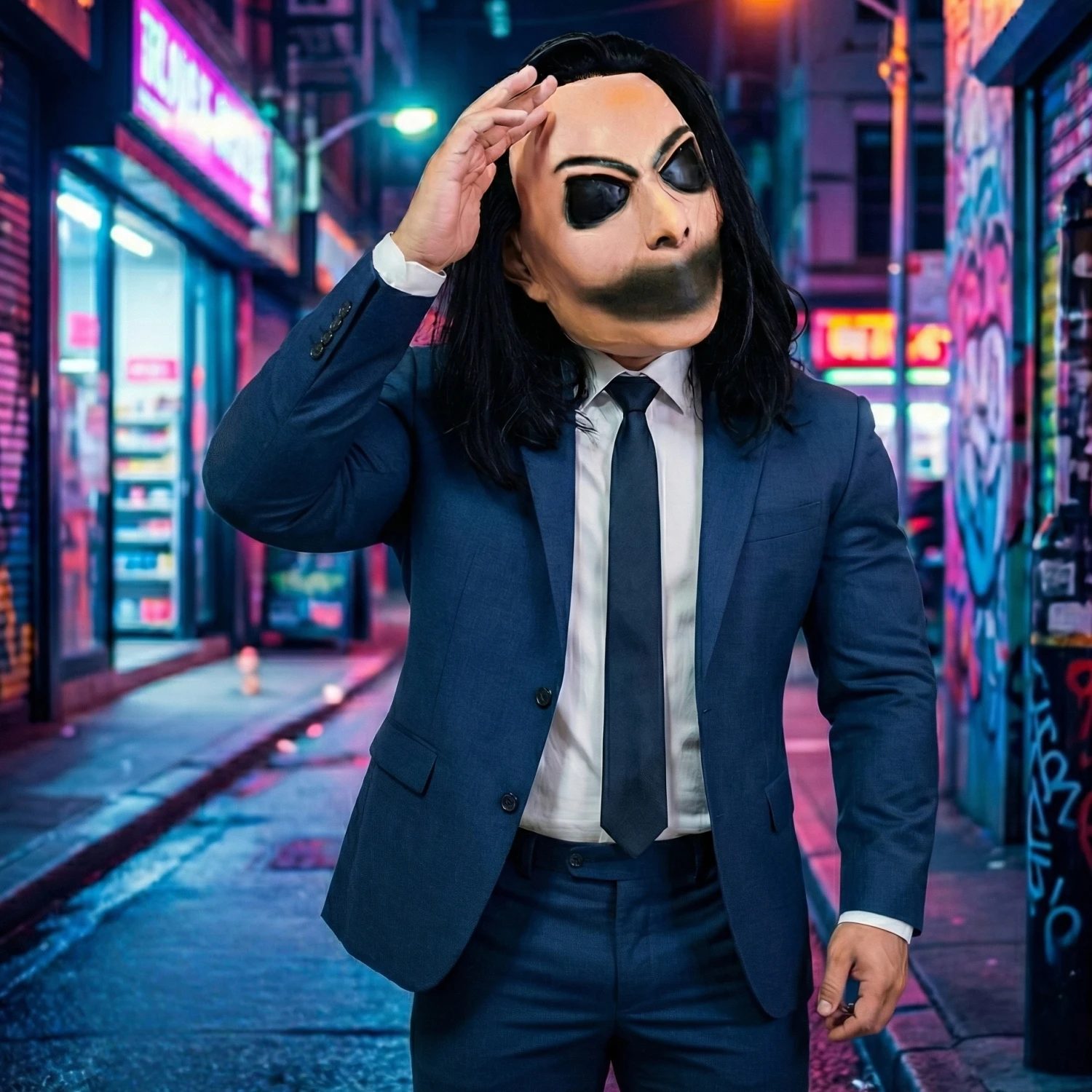 Silent Stalker Horrormaske mit Haaren – realistisches, mundloses Killer-Gesicht für Halloween-Kostüme und Cosplay für Erwachsene