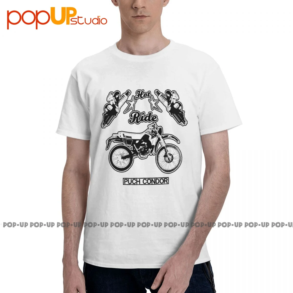 New Puch Condor Pinup Motorcycle Bike Classic Cars T-shirt Tee Print Harajuku Shirt High Quality