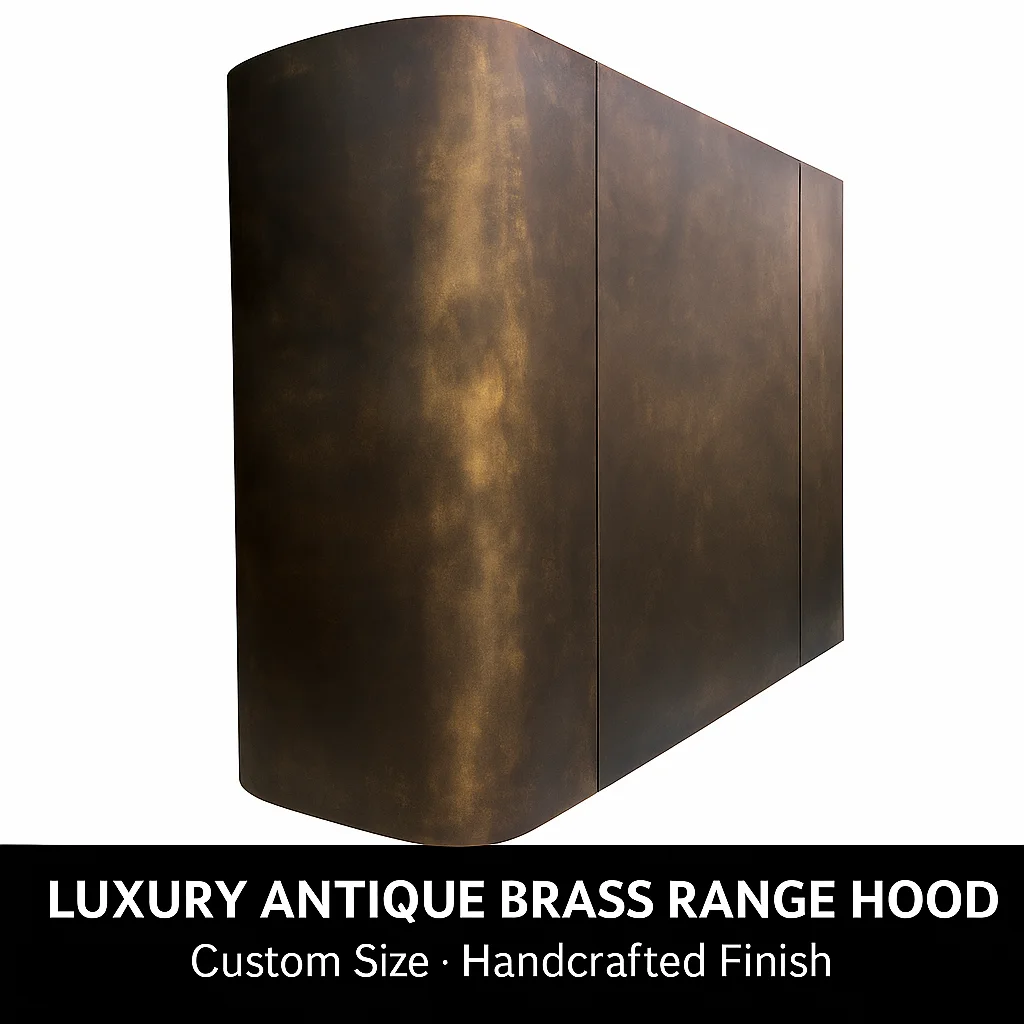 Custom Brass Range Hood Antique Brass Wall Mounted Handmade Vent Hood for High-End Villa Kitchens