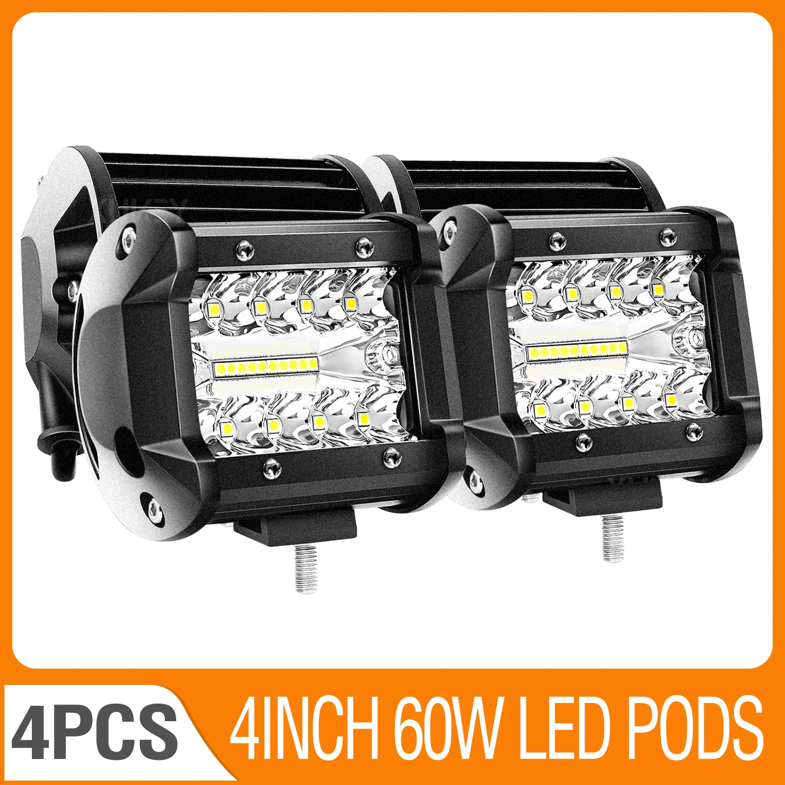 4X LED Pods 4Inch 60W LED Light Bar Spot Flood Off Road Light LED Work Light Driving Fog Lamps Pickup Truck Jeep ATV SUV Light