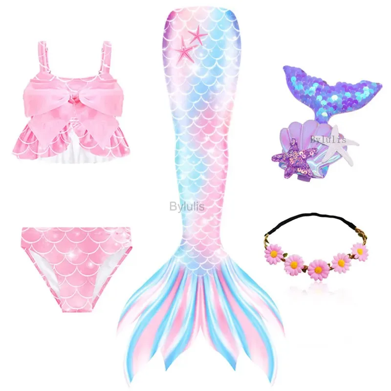 New Hot Children Mermaid Tails Swimming Kids Cosplay Costumes Halloween Little Mermaid Girls Swimsuit Bikini Set Bathing Suit