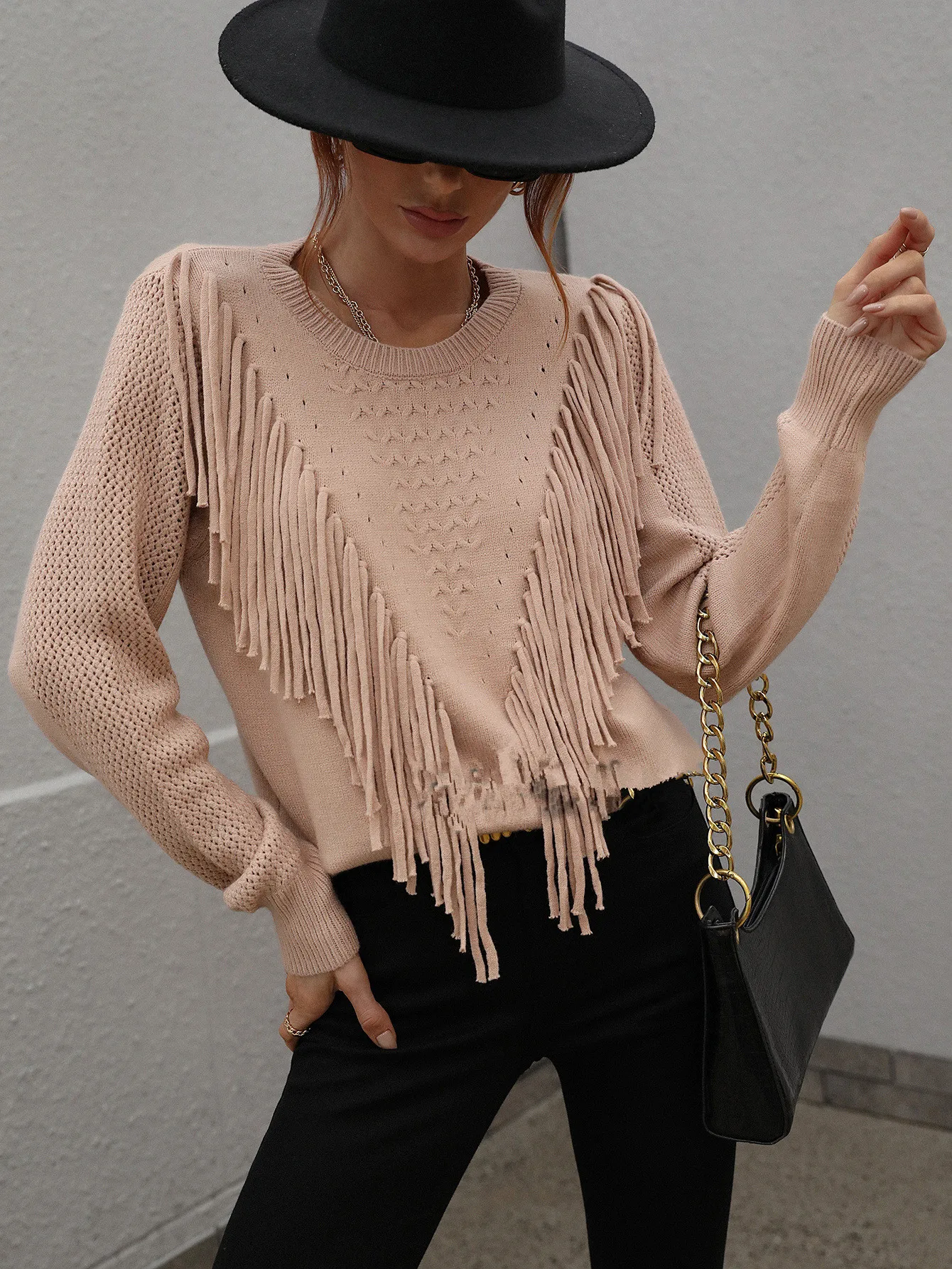 

2022 Winter Women's Sweater With Tassel Autumn Long Sleeve Knit Jumper Pull Femme Clothing Solid Female Top Pullover p692