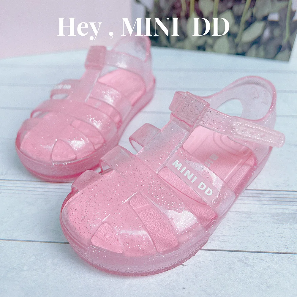 2024 New Summer Children's Sandals High Quality Soft Sole Plain Sparkle Roma Jelly Shoes Girl and Boy Fashion Beach Shoes DD054