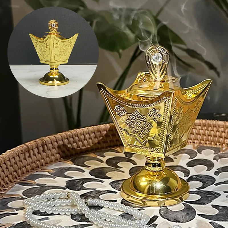 Retro Golden Incense Burner Metal Tower Censer Middle East Church Fragrance Ramadan Festival Party Bedroom Home Decoration