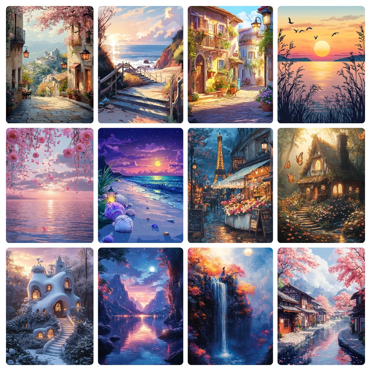Acrylic Paint By Numbers Fantasy Town Landscape Painting By Numbers on Canvas Coloring By Number for Adults Paint Digital Art