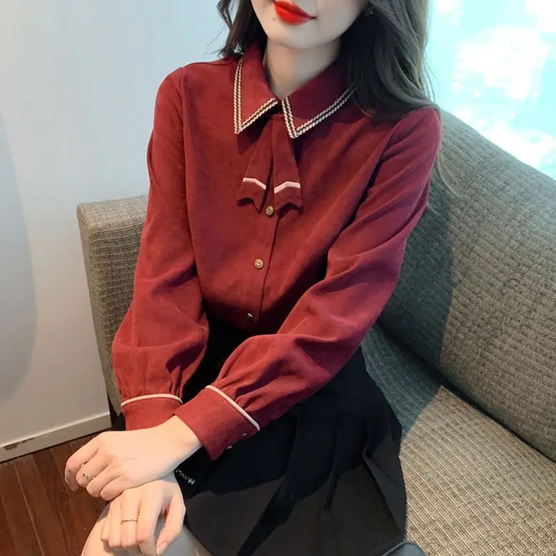 Spring Autumn New Doll Collar Fashion Long Sleeve Shirt Women High Street Casual Button Cardigan Elegant Bow All-match Chic Top