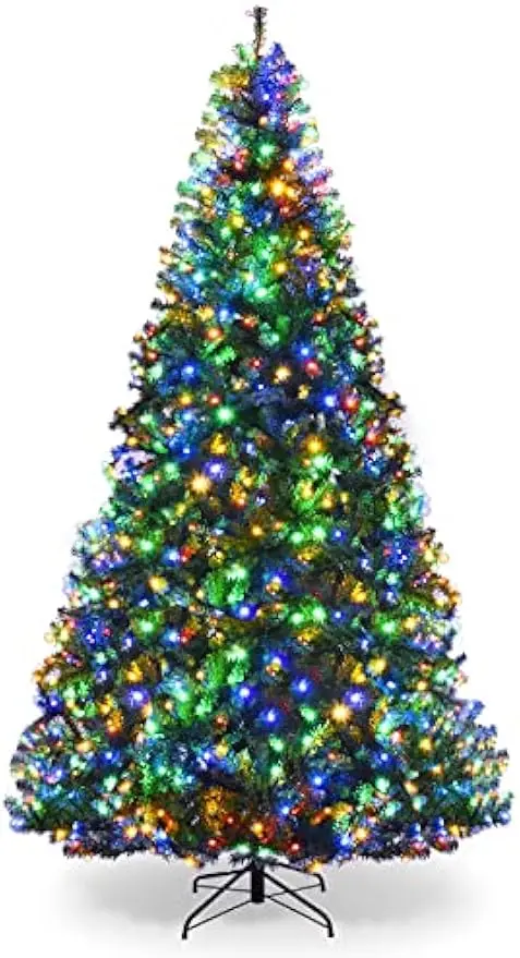 9Ft Pre-lit Artificial Christmas Tree, Pencil Hinged Christmas Tree w/ 1000 Dual-Colored LED Lights, 2944 PVC Branches