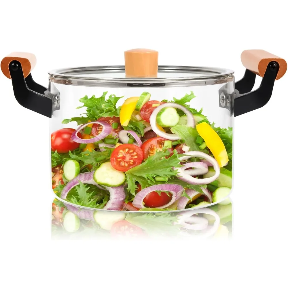 

4L Simmer Pot Clear Cook Pot Heat Resistant Cooking Pot Cookware Glass Saucepan with Cover and Wooden Handle