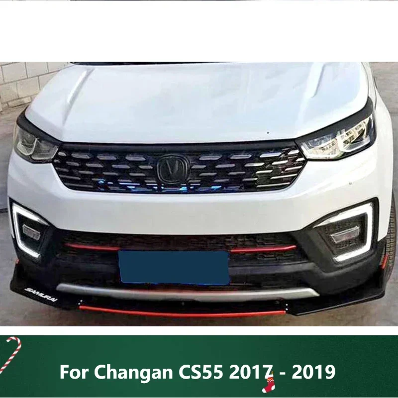 

New! Front Bumper Spoiler Protector Plate Lip Body Kit For Changan CS55 2017 - 2019 Carbon Surface Car Decorative strip Chin Sho