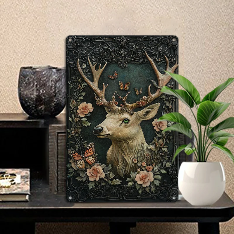 Vintage Deer Antler Aluminum Wall Art - 8x12