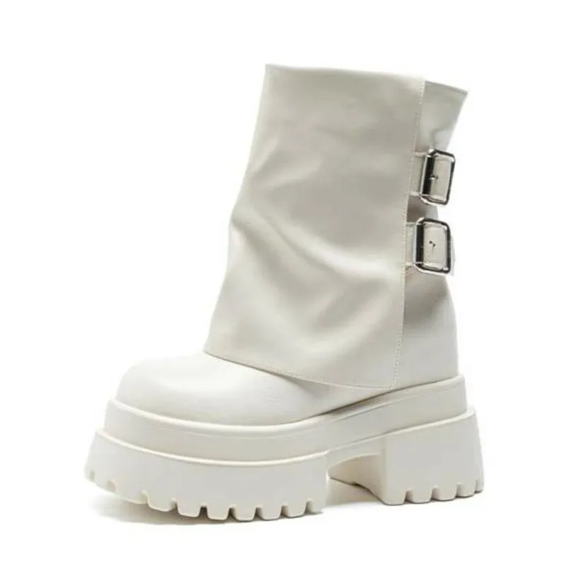 

Super Increasing Shoes Women Boots Trend Platform Short Boots Cool Girls Black Punk Booties 10cm Chunky Shoes Ankle Boots