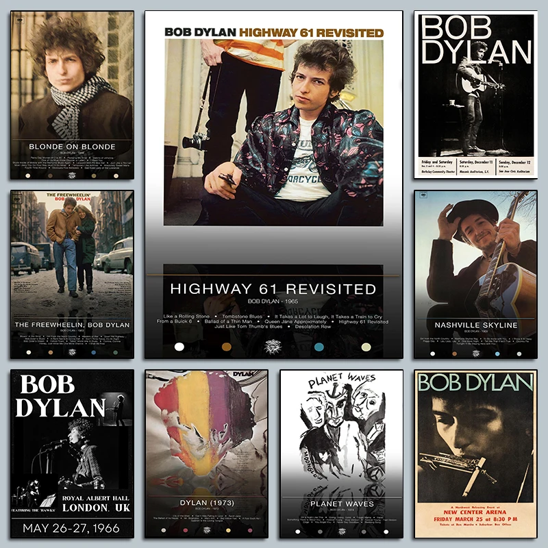 Póster de música Bob Dylan, álbum de música Rock Vintage, impresiones de fotos, revista, concierto, pintura en lienzo, imagen de pared, decoración de la habitación del hombre del hogar