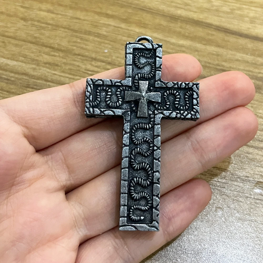 2pcs Vintage Cross Pendant with Secret Compartment Cross Necklace 3D Printed Charm Jewelry Necklace for Women Men