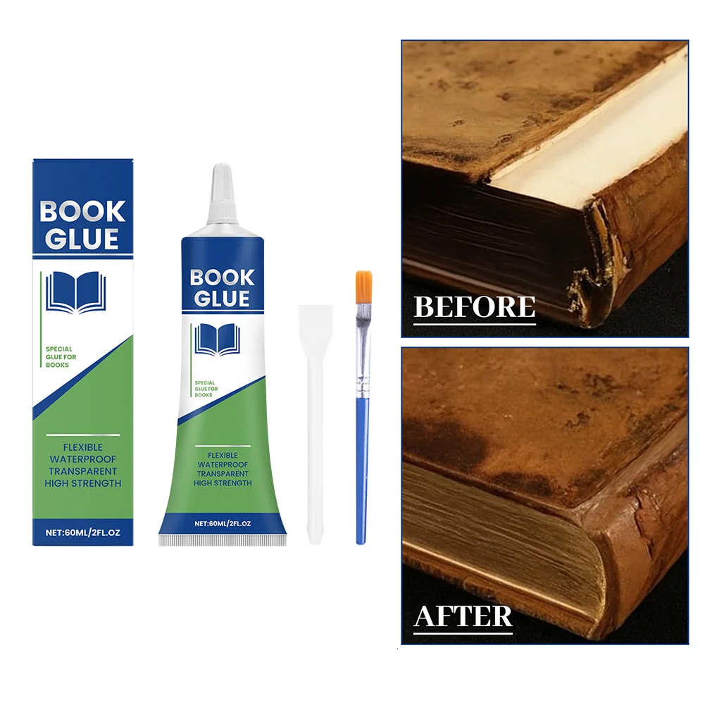 Book Repair Glue with Brush Professional Book Glue Strong Adhesive Quick-Drying Repair Glue for Envelopes Postcards Paper Craft