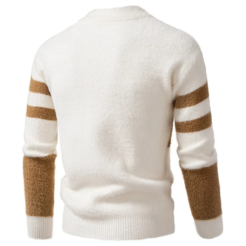 

Мужской вязаный свитер высокого качества из искусственной норки, Новое поступление 2025, повседневный длинный свек с высоким воротником, эластичная осенняя одежда