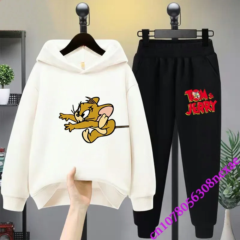 2024 New Disney Tom And Jerry Children's Set Spring And Autumn Cartoon Anime Boys And Girls Print Sports Top And Pants 2-piece