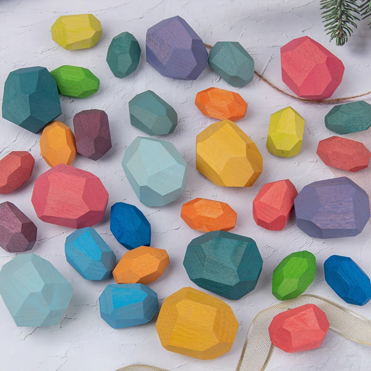 36Pcs Children Wooden Colorful Stone Stacking Building Blocks Balancing Wood Stone Building Rock Blocks Game Puzzle Toy Gifts