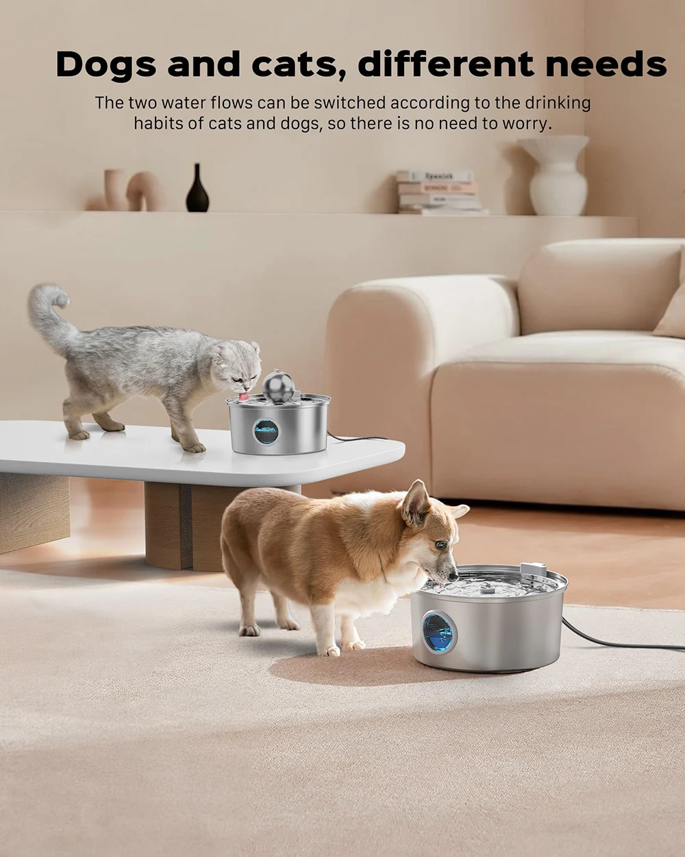 ZYFeeder 4L Cat Drinking Fountain Stainless Steel Pet Water Feeder with Window Silent Automatic Cat Dog Water Feeder Not Plug