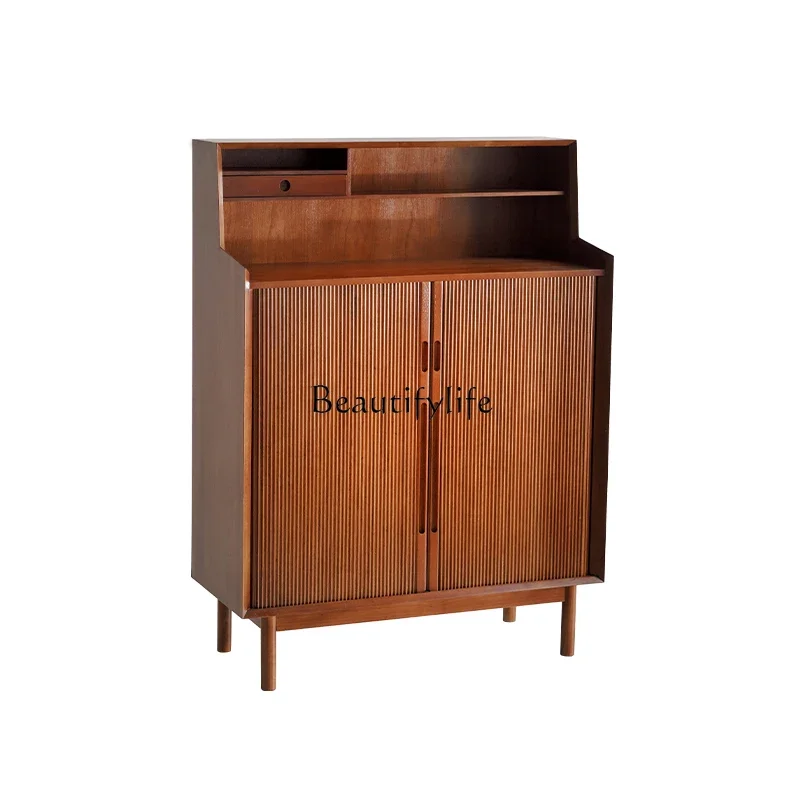 

FG28Shutter Door Shoe Cabinet Mid-Ancient Retro Solid Wood Nordic Style Cherrywood Hallway