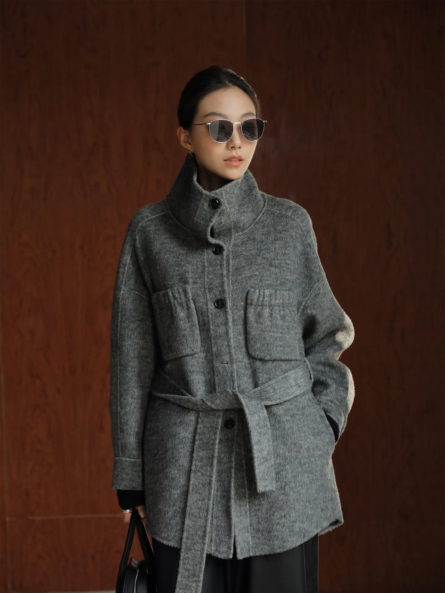 

Шерстяное пальто Laid-ba для женщин, свободного кроя, со воротником-стойкой, средней длины, в стиле 80-х, с льняной подкладкой