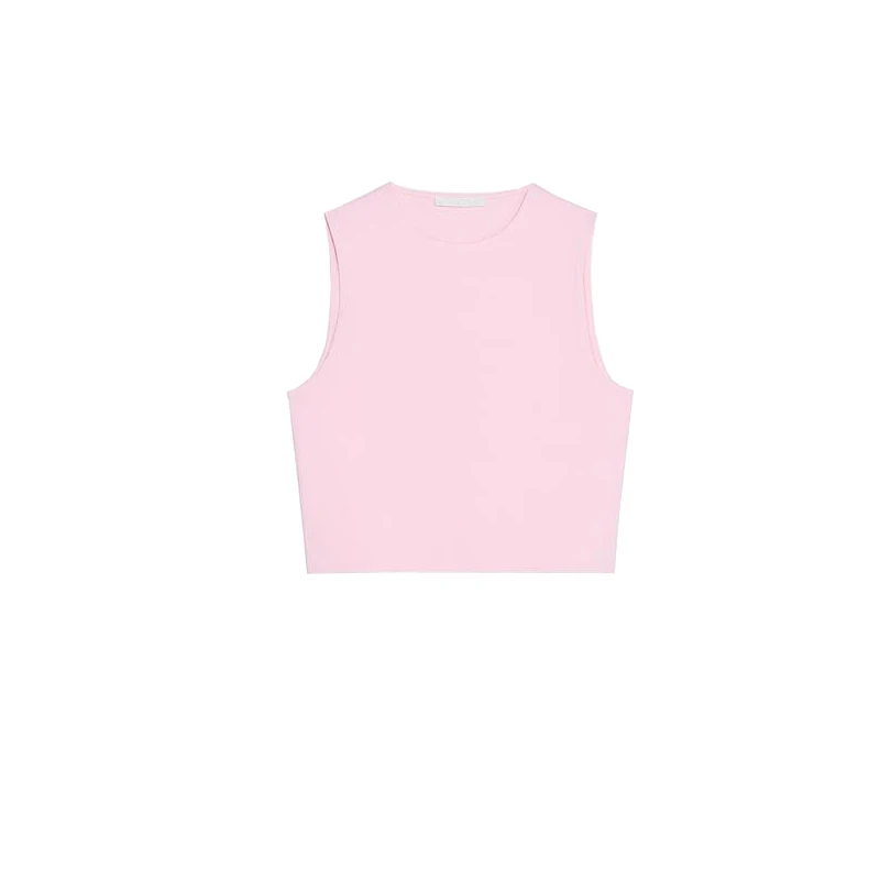 봄 여름 신상 여성 패션 미국 캐주얼 라운드 넥 민소매 숏탑 다용도 출퇴근 스타일 슬림 핏 폴리에스터 섬유