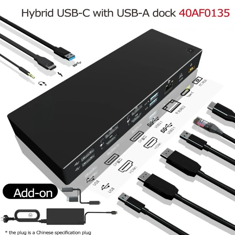 A++ 03X7469 For Thinkpad Hybrid USB-C with USB-A Dock 40AF0135 UHD 4K DP HDMI 10Gbps