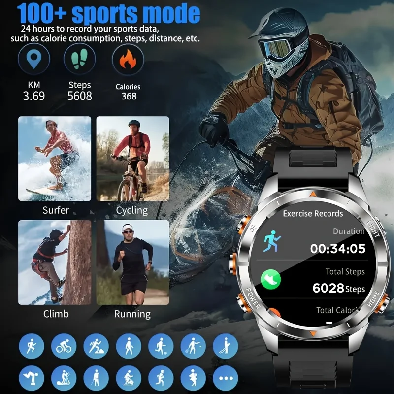 2025년 신제품 화웨이 아웃도어 밀리터리 스마트워치 남성용 1.46인치 AMOLED BT 통화 IP69K 10ATM 방수 LED 플래시 스포츠 팔찌