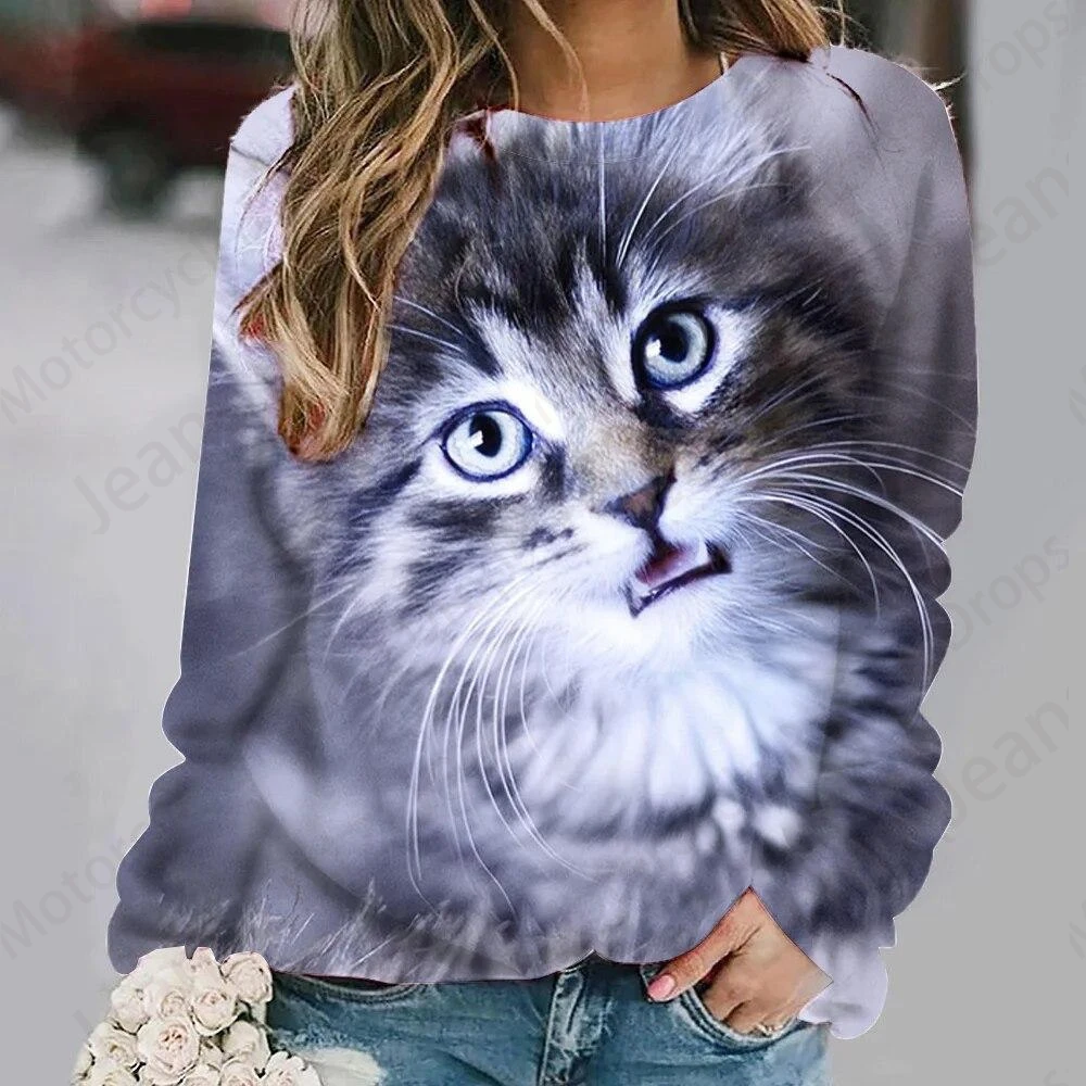 Cute Cat 3d Print Hoodie Women Fashion O-neck Hoodies Women Sweats Autumn Winter Animal Coat Girl Clothes Kawaii Hoodie Girl