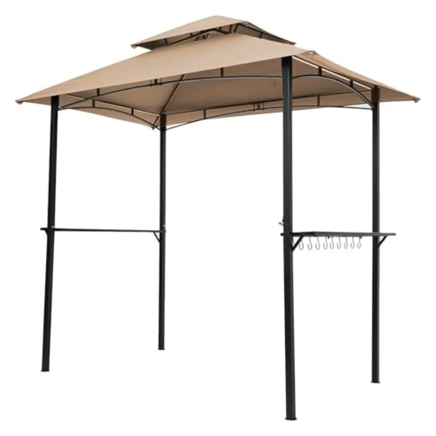 Outdoor Tent Canopy 8x5 Ft for backyard shade and light rain, steel frame double-tier top canopy shelter in gray, heavy-duty wa