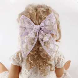 3pcs Kids Flower Embroidery Lace Bow Hair Clips Solid Color Elegant Ponytail Decor Hair Accessoreis For Girls