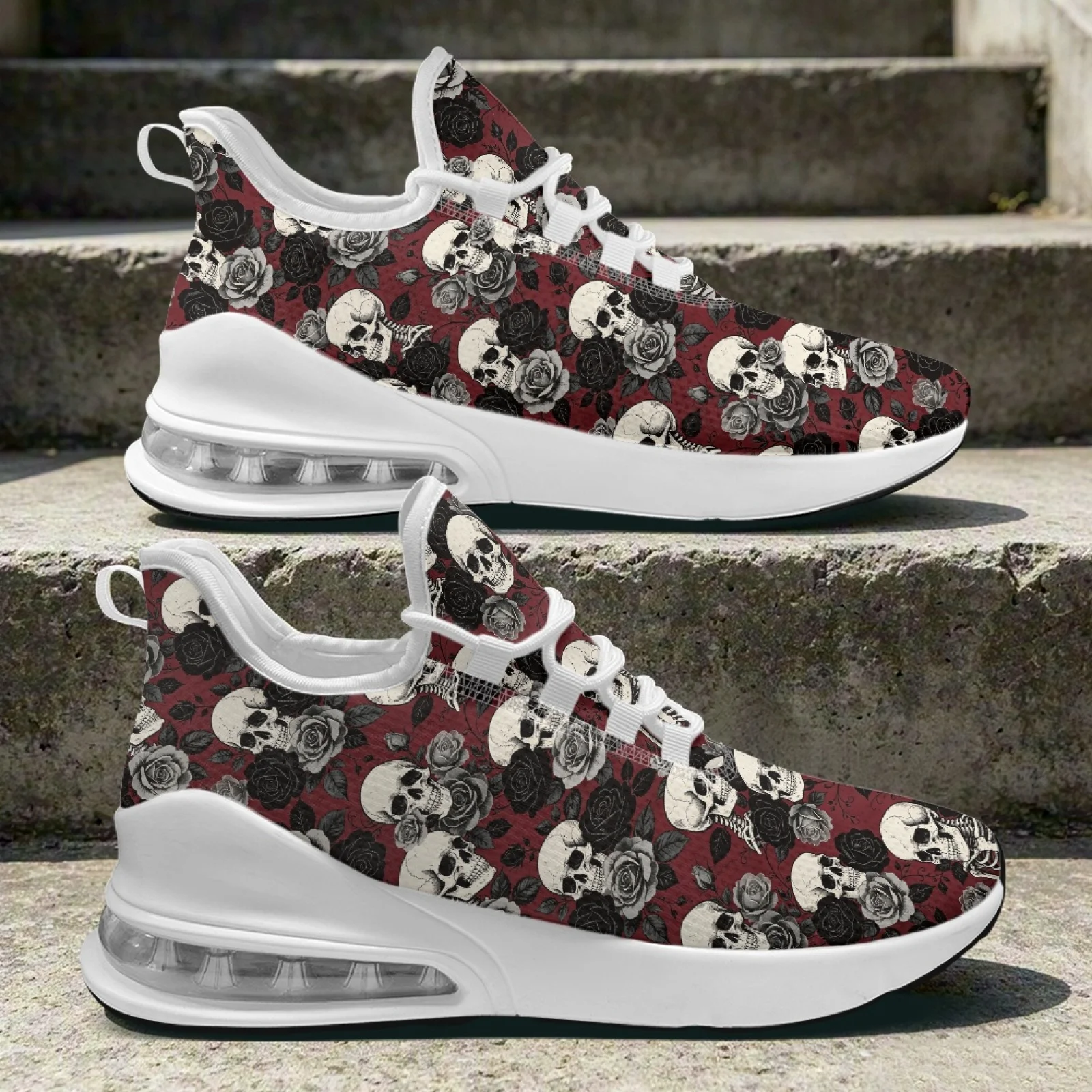 PENSTROLL Skull Rose Pattern Women's Low-Top Sneakers, Breathable Lightweight Athletic Sneakers for Tennis and Daily Travel - view 5