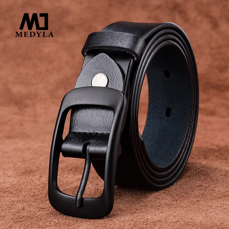 MEDYLA Women Belt Cow Genuine Leather Black Alloy Pin Buckle Fashion Casual Belts Style Design Original Brand ZK001