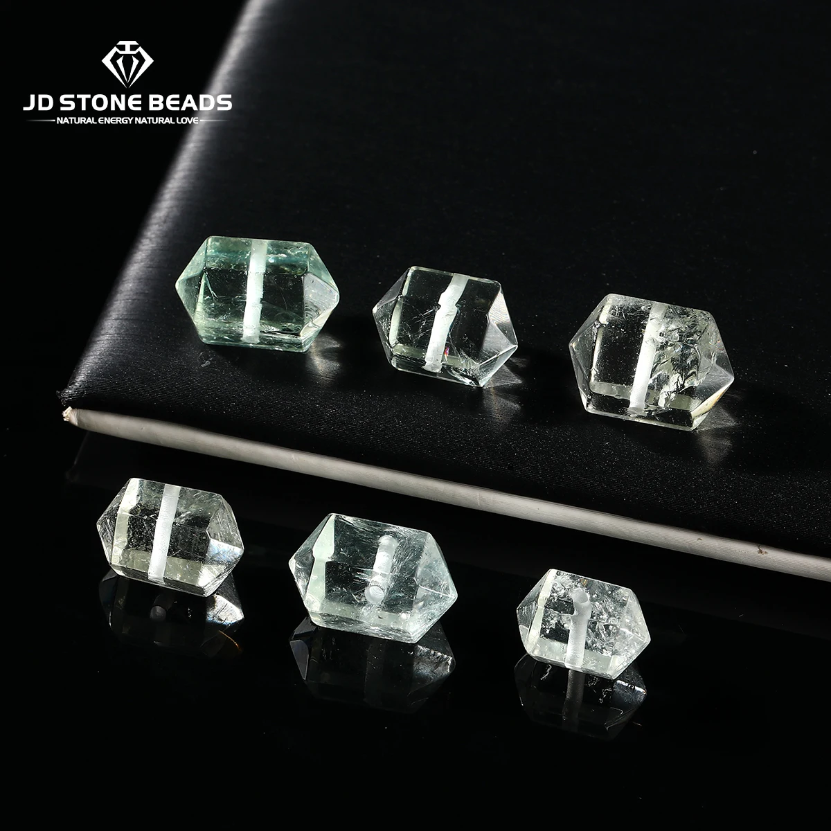 1 Pc Natural Stone Green Quartz Double Pointed Hexagonal Shape Bead With Hole for Jewelry Making DIY Necklace Bracelet Accessory