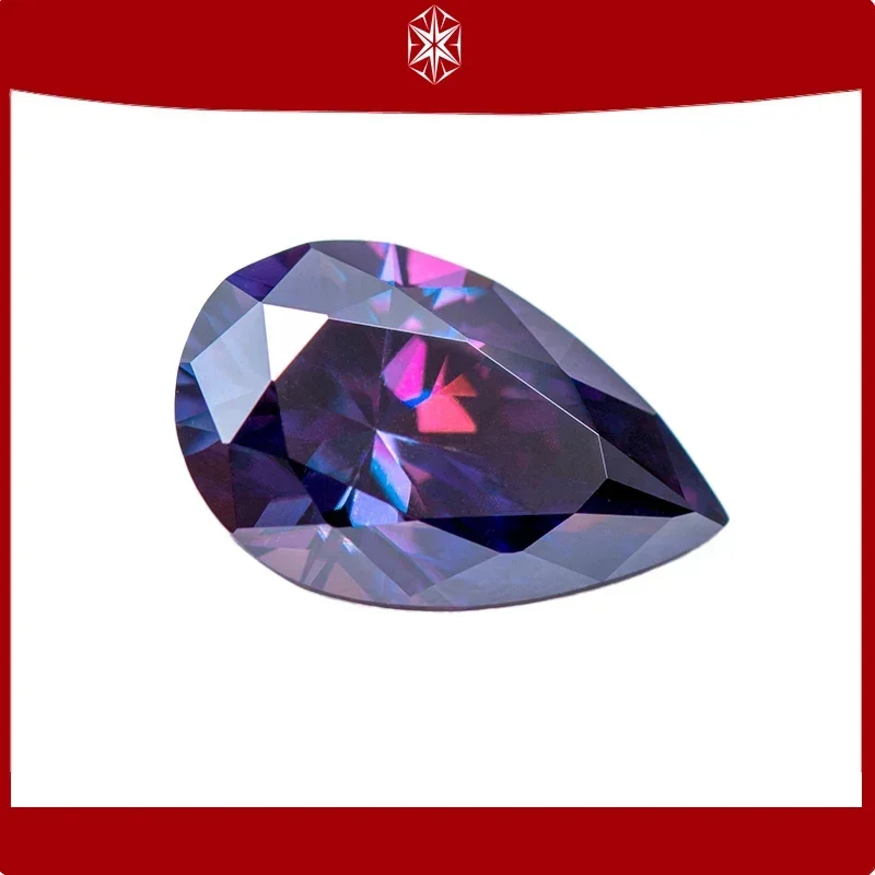 Moissanite Stone Pear Cut Imperial Purple Colour Lab Created Heat Diamond Advanced Jewelry Making Materials with GRA Certificate