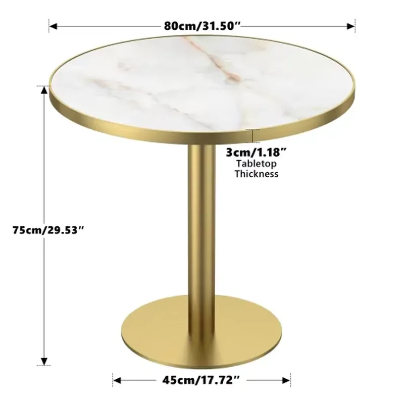 Round Tulip Outdoor Dining Table Sintered Stone Imitation Marble Top Stainless Steel Base Waterproof for Patio