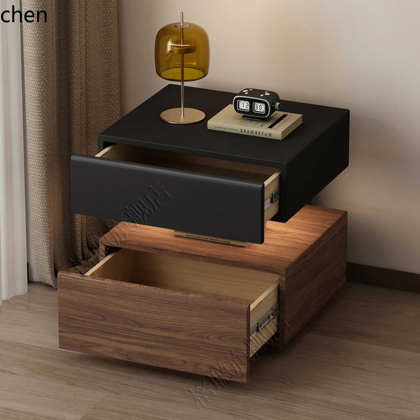 CZ  Minimalist Solid Wood Soft Pack Bedside Table Floating Bedside Cabinet Floor Storage Cabinet