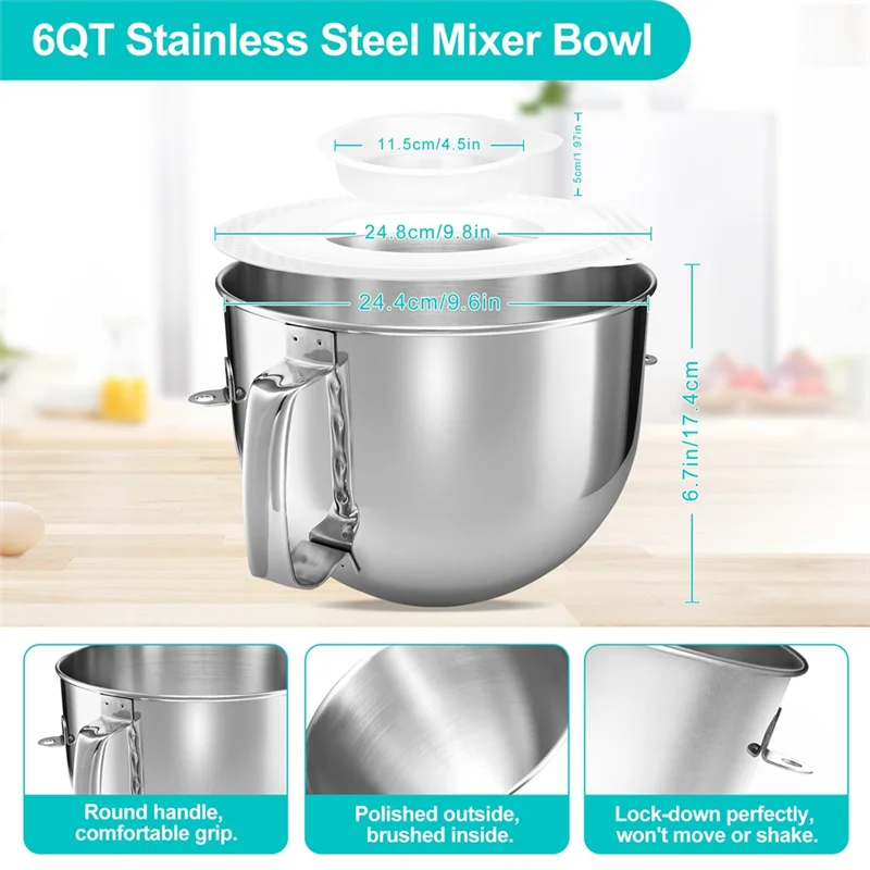 a39t-6qt-stainless-steel-mixer-bowl-with-bowl-lid-covers-beater-paddle-attachment-replacement-for-kitchenaid-stand-mixer