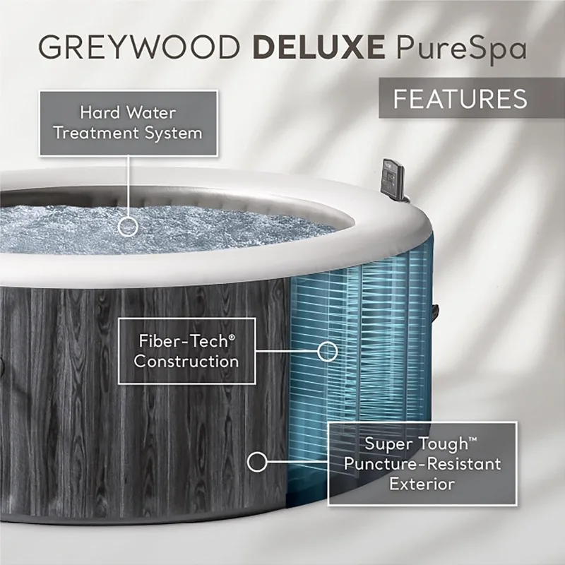 28439EP PureSpa Greywood Deluxe Inflatable Spa Set: Includes Energy Efficient Spa Cover –  Wireless Control Panel