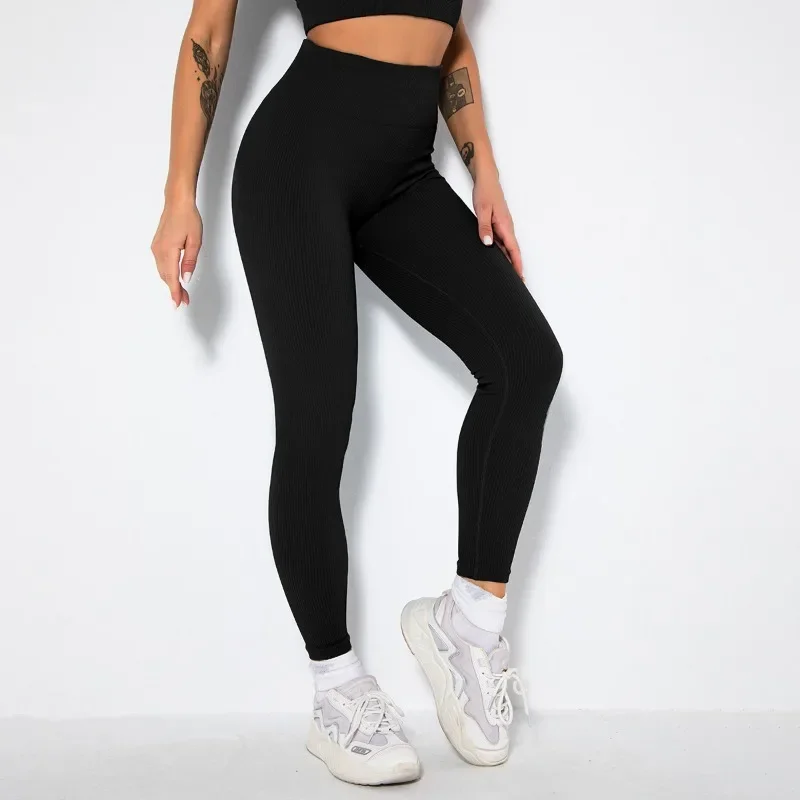 Women Thread Leggings Seamless Solid Leggings High Waist Gym Elastic Hip Liftting Workout Running Fashion Tights Yoga Slim Pants