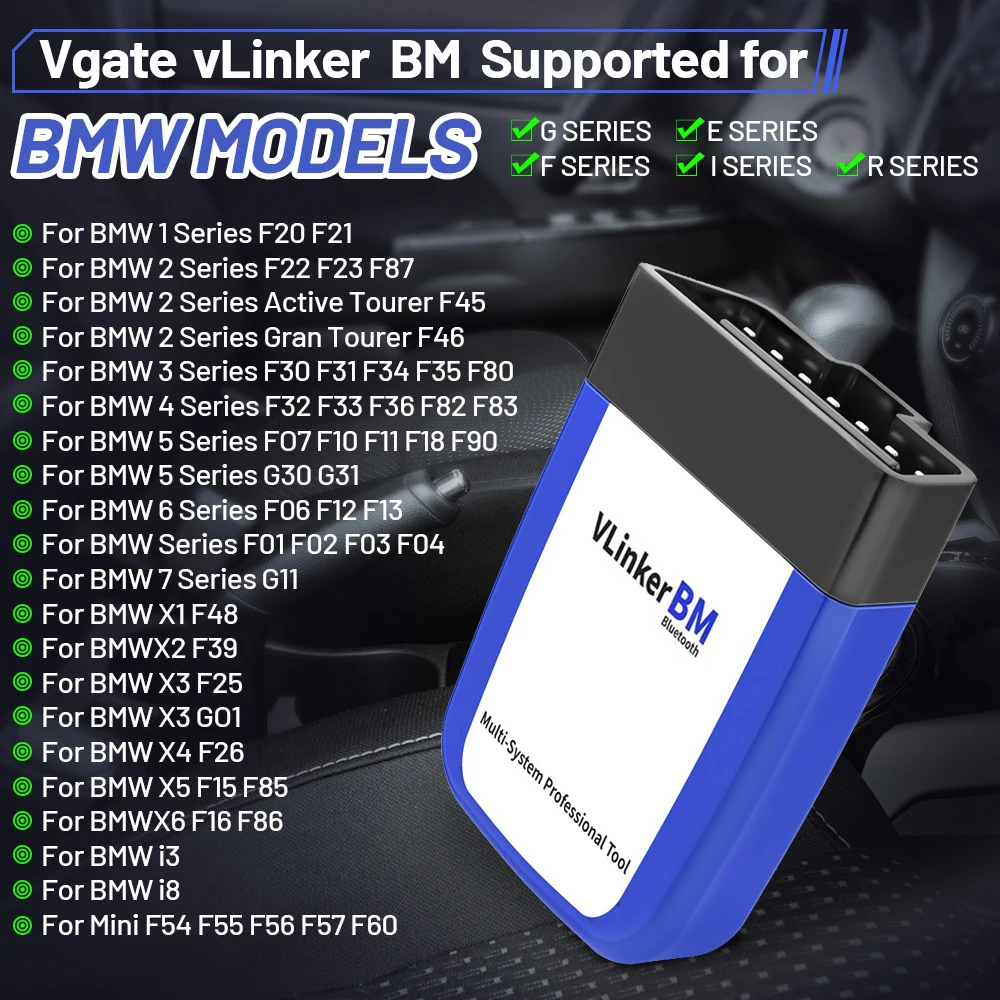 Vgate vLinker BM ELM327 V2.2 لماسح ضوئي BMW متوافق مع البلوتوث 3.0 Obd2 تشخيص السيارة ELM 327 مدعوم لنماذج BMW #5