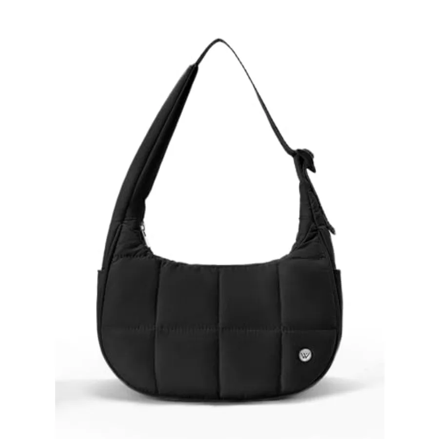 

WESTBRONCO Small Puffer Crescent Shoulder Bag for Women, Nylon Quilted Shoulder Purses, Puffy Handbags with Adjustable Strap