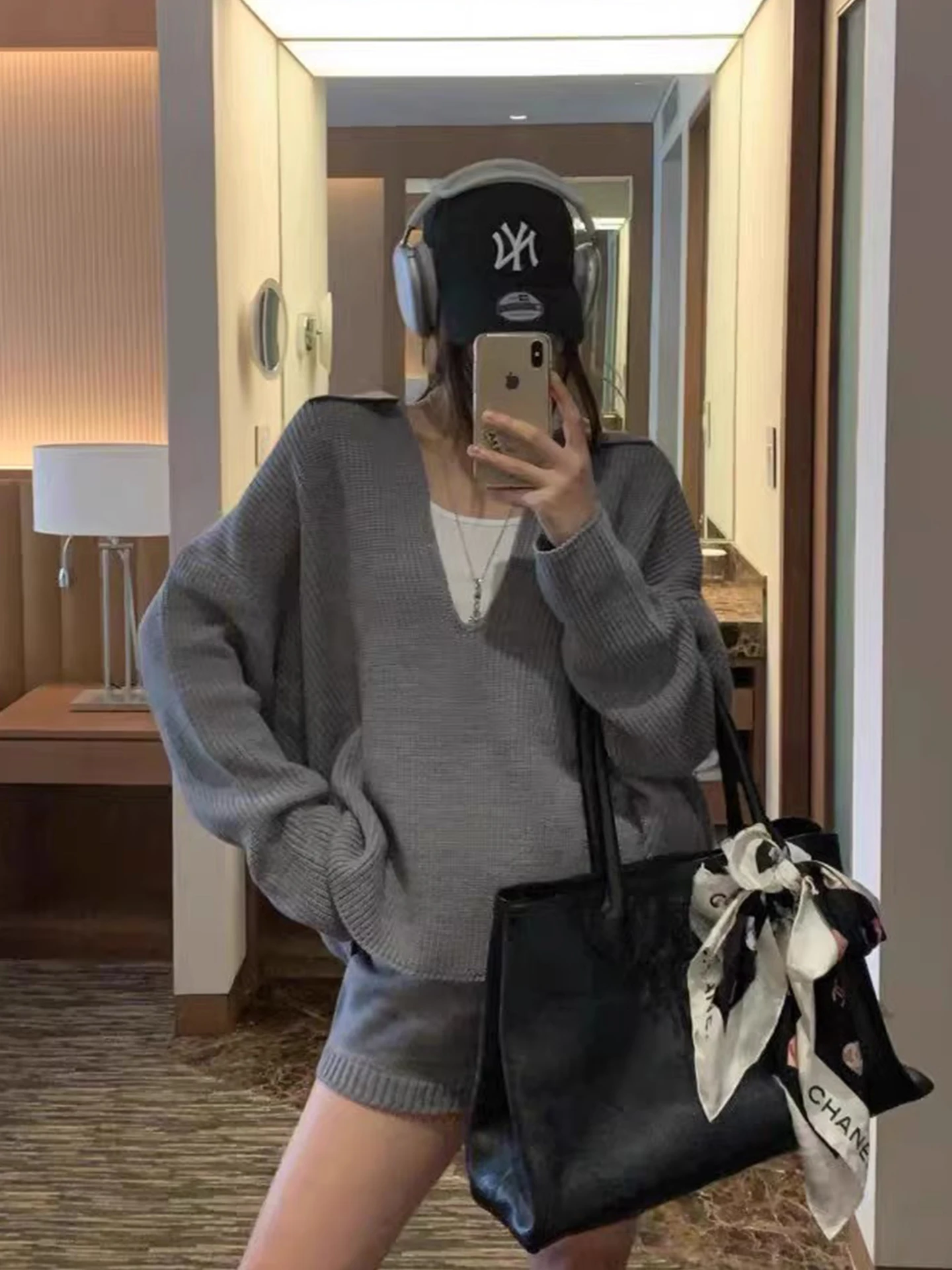 Lässiger gestrickter V-Ne-Pullover mit hoher Taille, zweiteiliges Set für Damen, Faion, Herbst 2022, schlankmachende Wirkung