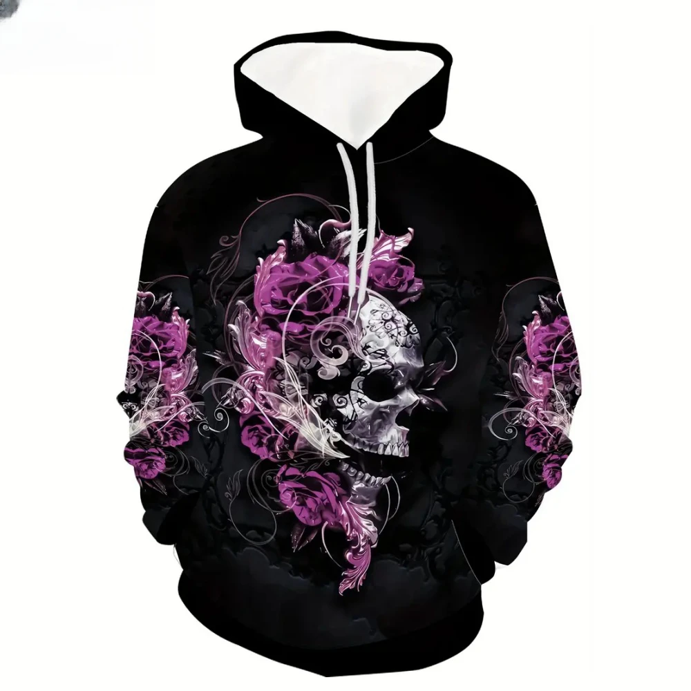 Bluzy męskie w stylu Punk 3D czaszka cyfrowe nadruki bluzy moda uliczna kieszeń kangur z długim rękawem sportowa odzież męska