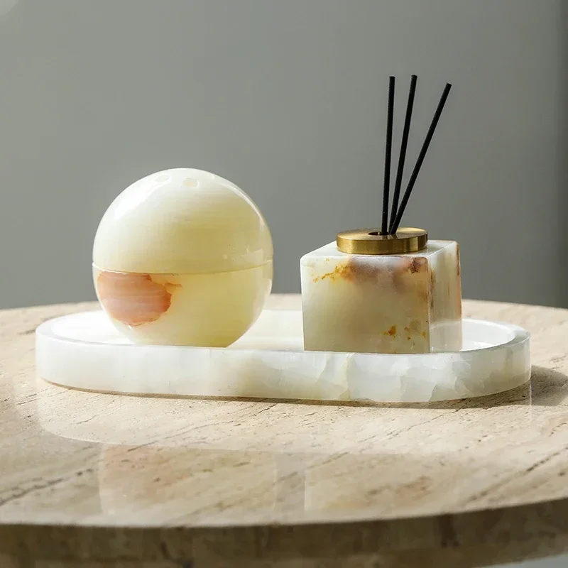 Marble Stone Fragrance Reed Diffuser Aromatherapy Bottle Travertine Sphere Incense Burner Evaporator with Tray Home Decorations