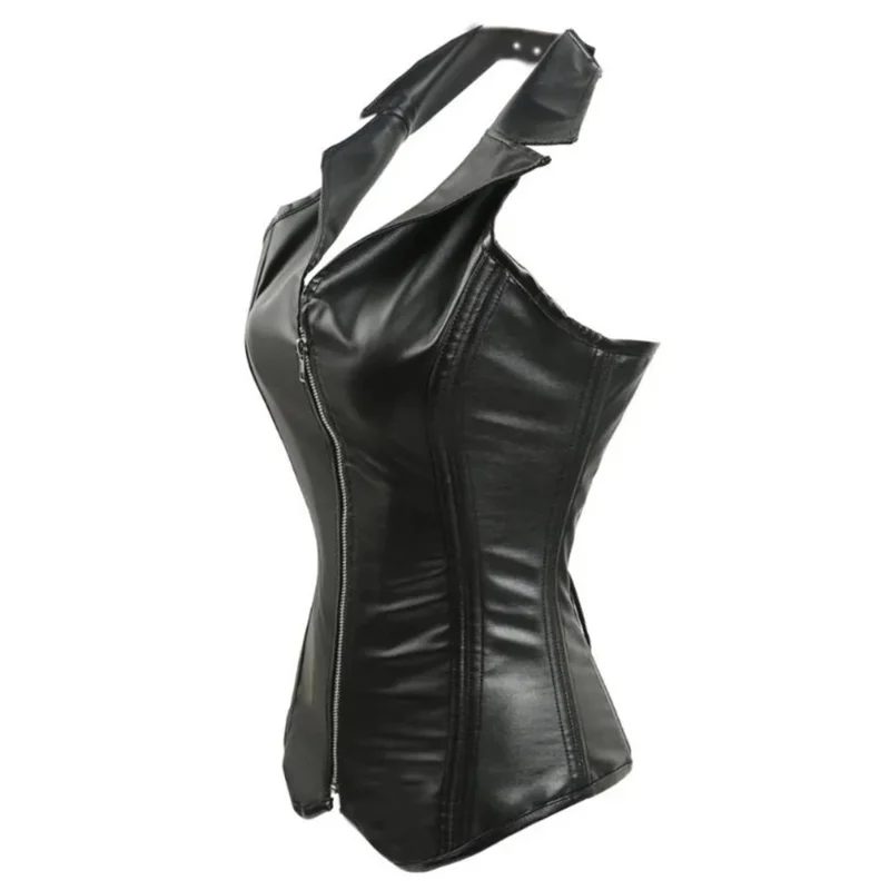 Faux Leather Corset Vest Zipper Spiral Steel Boned Women Slimming Body Shapewear Sexy Punk Bustier Top Gothic Overbust Corselet