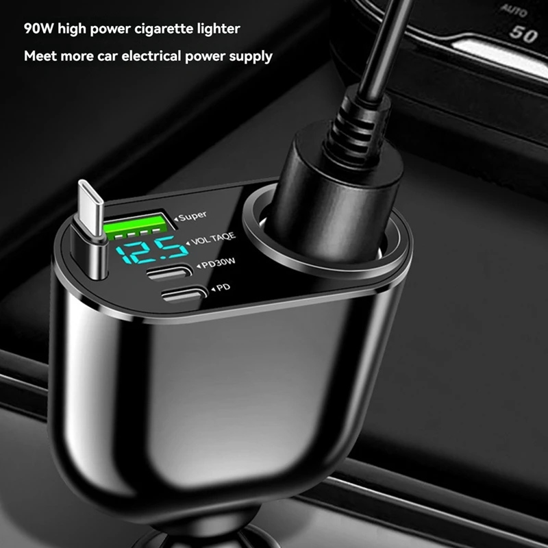 NEW-Car Charger Folding Retractable Cable PD30W+SUPER Car Charger Fast Charge 100W Suitable For All Models