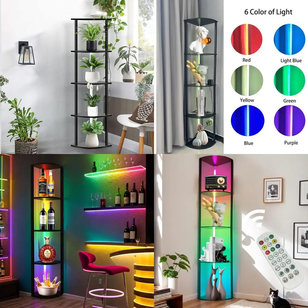 

5-уровневая полка с LED-подсветкой, 65 напольных светильников для коллекционных предметов, хранилище для книг с изменяющейся цветовой подсветкой, управление с пульта и через приложение, идеально подходит для