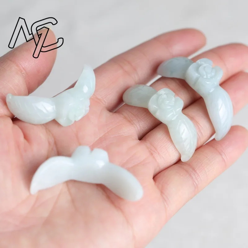 2PC Natural White Jadeite Jade Rose Bracelet Pendant Bead DIY Earrings Charm Jewellery Fashion Accessories Amulet Gift Women view 2