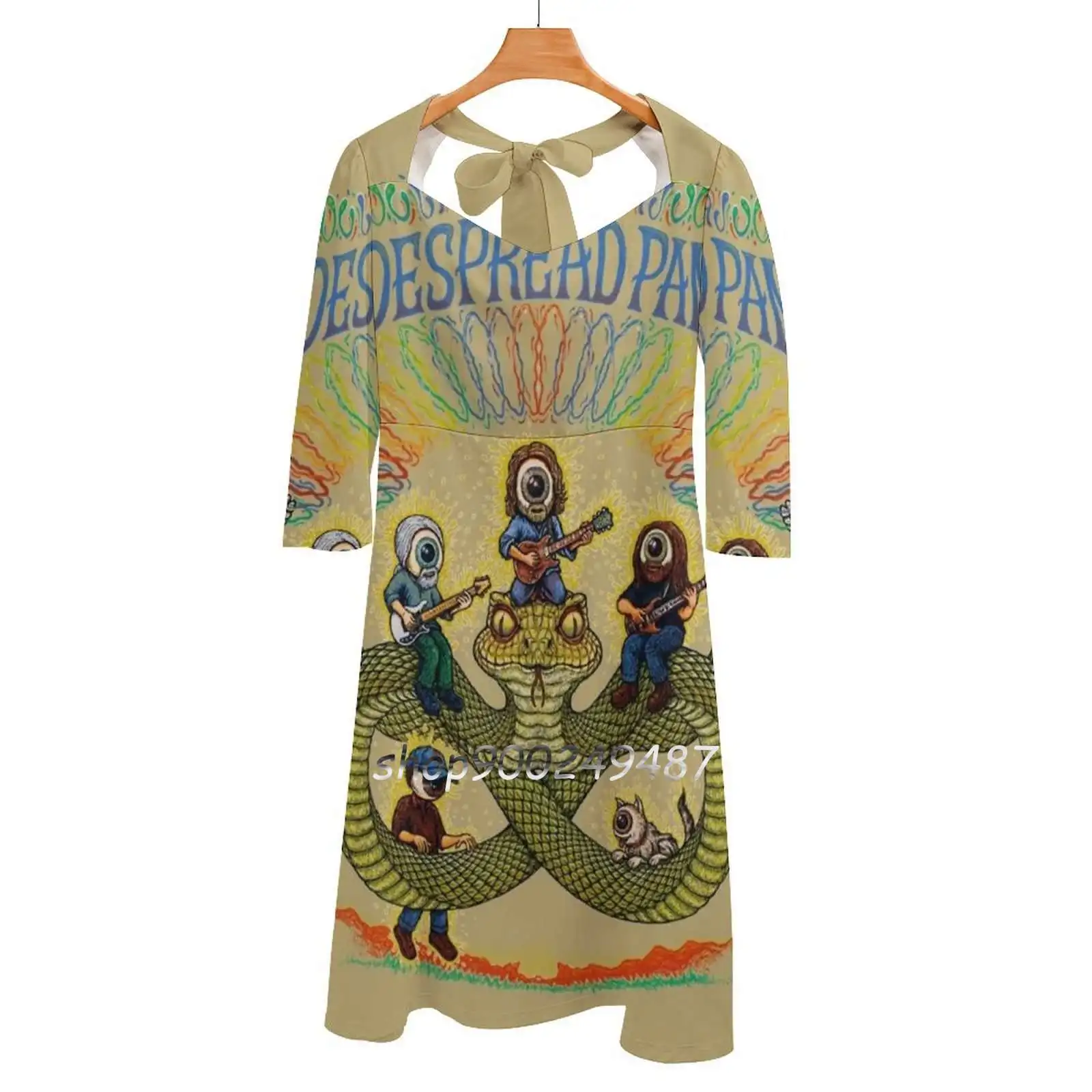 

Widespread Panic Red Rocks Square Neck Dress Cute Loose Print Dresses Elegant Beach Party Dress